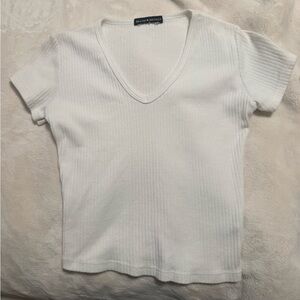 Brandy Melville White Ribbed V-Neck Tee